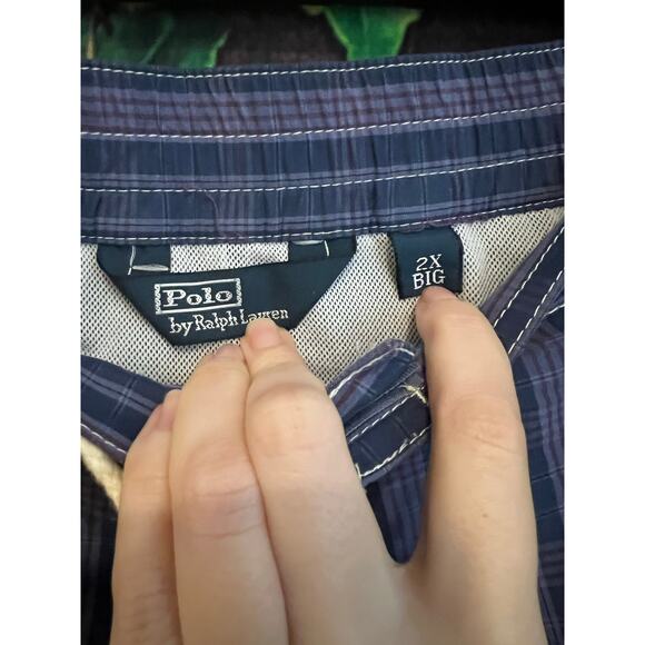 Polo Ralph Lauren Board Shorts Mesh Lining Blue Purple Plaid Men's 2XB 2X Big - Picture 4 of 5